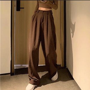YesStyle high-waist wide-leg casual dress pants size: XS color: chocolate